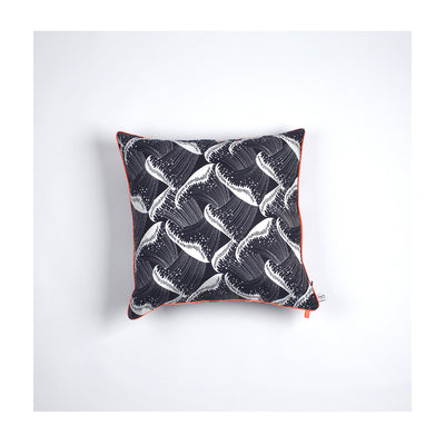 Kissen "JAPANESE WAVE" BLACK&WHITE 40x40cm   100% Seide