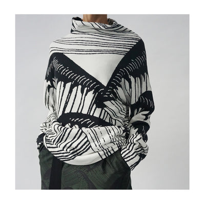 Sweater "SHARI" BIG WAVE print black and white